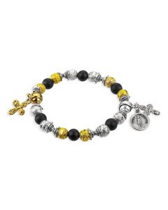 Black, Silver and Gold Blessed Beads Bracelet with Saint Michael Medal