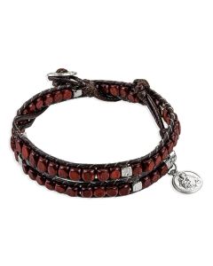 Brown Wood Blessed Beads Wrap Bracelet with Saint Anthony Medal