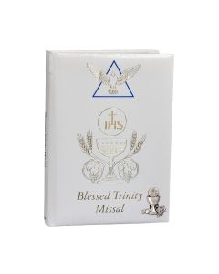 White Skivertex Blessed Trinity Missal with Silver Finish Chalice Symbol