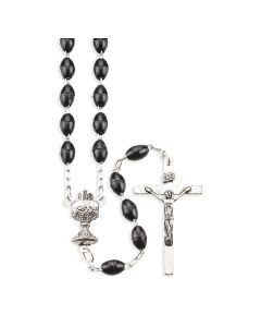 Oval Black Communion Plastic Bead Rosary