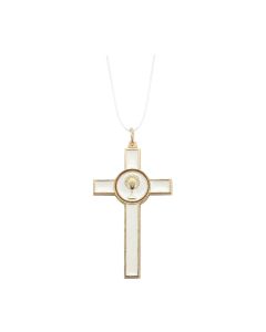 3" White Epoxied Communion Cross on a White Cord
