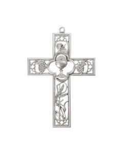 6" x 4 1/4" Cathedral Touch First Communion Cross with Chalice Center in Genuine Pewter