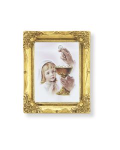 3" x 2" Antique Gold Frame with First Communion Girl Print