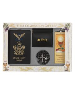 6pc Boys Black Blessed Trinity Missal Communion Gift Set - P65
