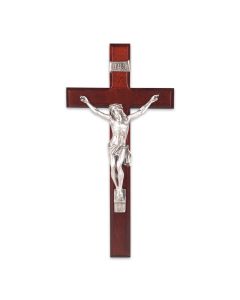 12" Cherry Wood Cross with  Fine Pewter Corpus
