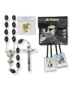 Black First Communion Rosary Set - P65