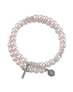 Imitation Pink Pearl Bead 5-Decade Spiral Wrap Rosary Bracelet