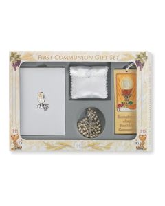 6pc. White Blessed Trinity Missal with Silver Finish Communion Symbol Gift Set