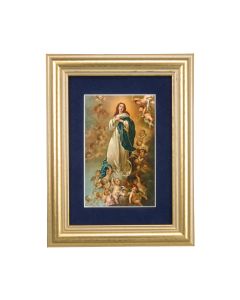5 1/4" x 6 3/4" Gold Leaf Frame-Navy Blue Matte with a 2 1/2" x 3 3/4" Immaculate Conception Print