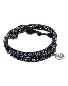 Dark Blue Blessed Beads Wrap Bracelet with Sacred Heart of Jesus Medal