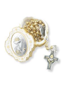 2" Communion White Epoxied with Gold and Silver Finish Metal Keepsake Box -Box Only