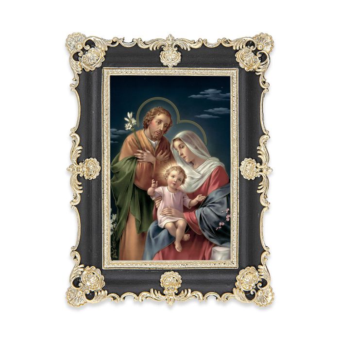 Holy Family Print in a 6" x 8" Antiqued Black and Gold Photo Frame ...