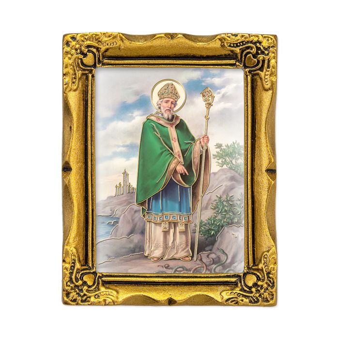 3" x 2" Antique Gold Frame with Saint Patrick Print - William J Hirten Co
