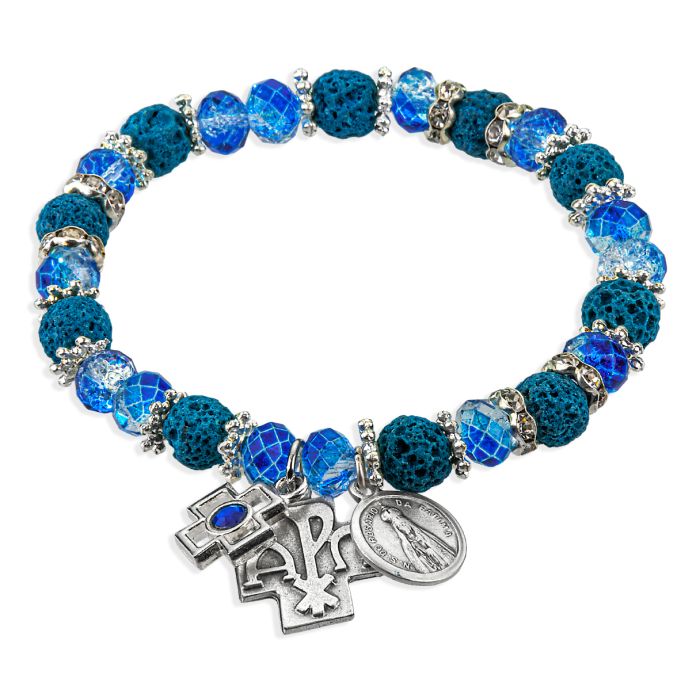 Blue Blessed Beads Rosary Bracelet with Our Lady of Fatima Medal