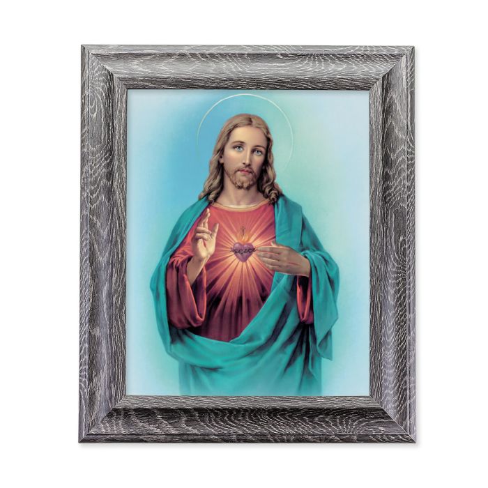 Grey Oak Finish Frame 10.5" x 12.5" w/ 8"x10" Sacred Heart of Jesus ...