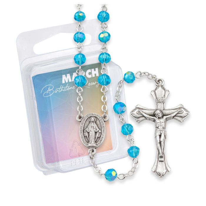 Birthstone March Rosary In Aqua - William J Hirten Co